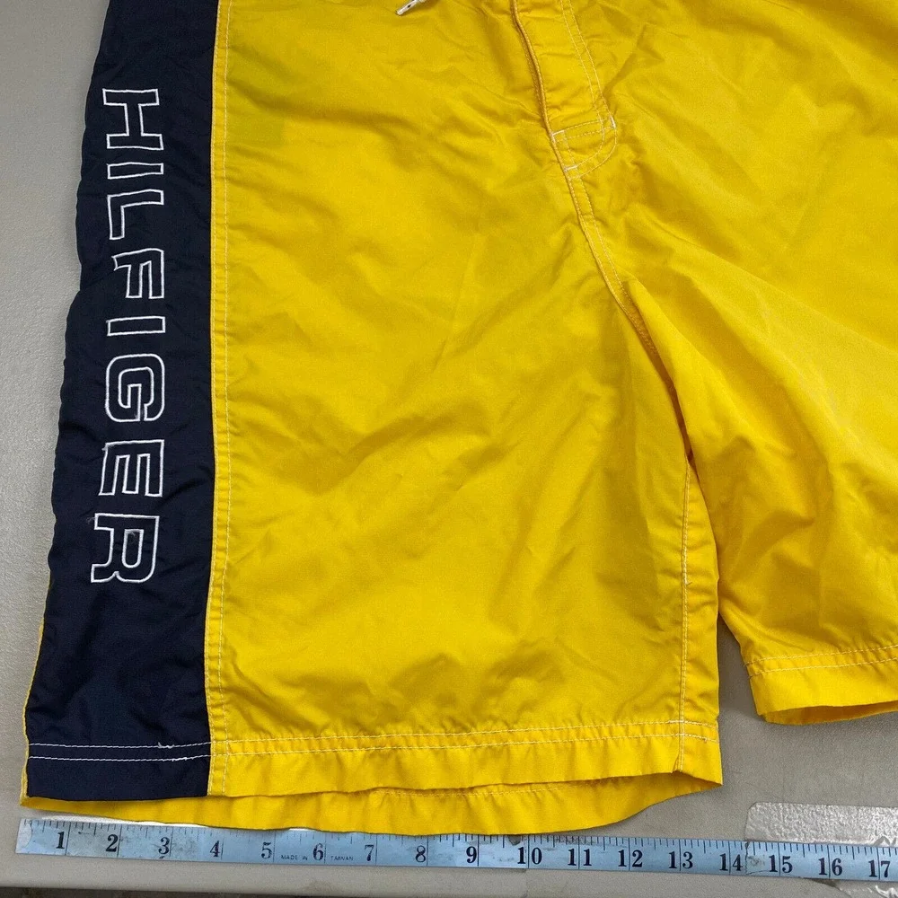 Vintage Tommy Hilfiger Board Shorts Men XL Spell Out Logo Color Block Yellow Y2K
